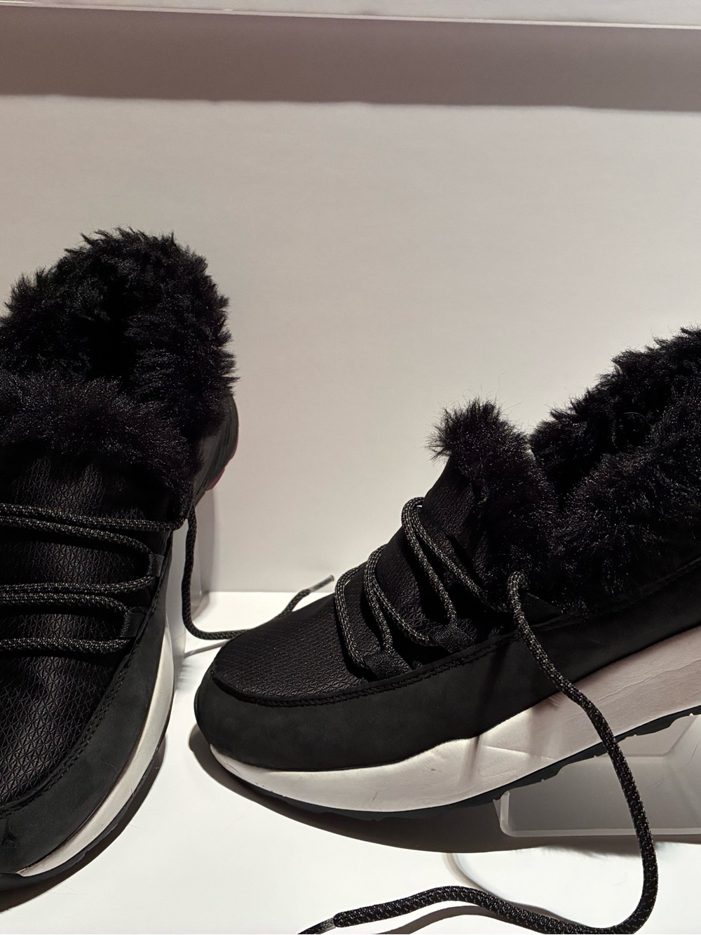 Spyder Black and White Women's Sneakers-Faux Fur at Ankle